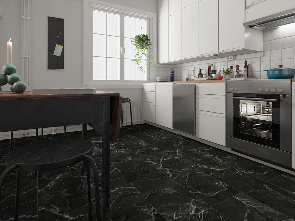 Click-Vinyl 3580 Black Marble Fliese inkl. Trittschalldämmung